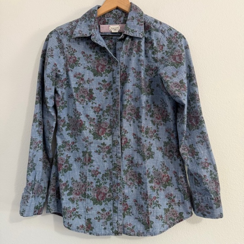 Foxcroft - Floral Chambray Button Down Top